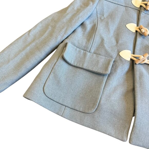 ba&sh Cotton Wool Blend Toggle Coat Jacket Waist-Length Blue Hooded Size 8 Women - Picture 3 of 12